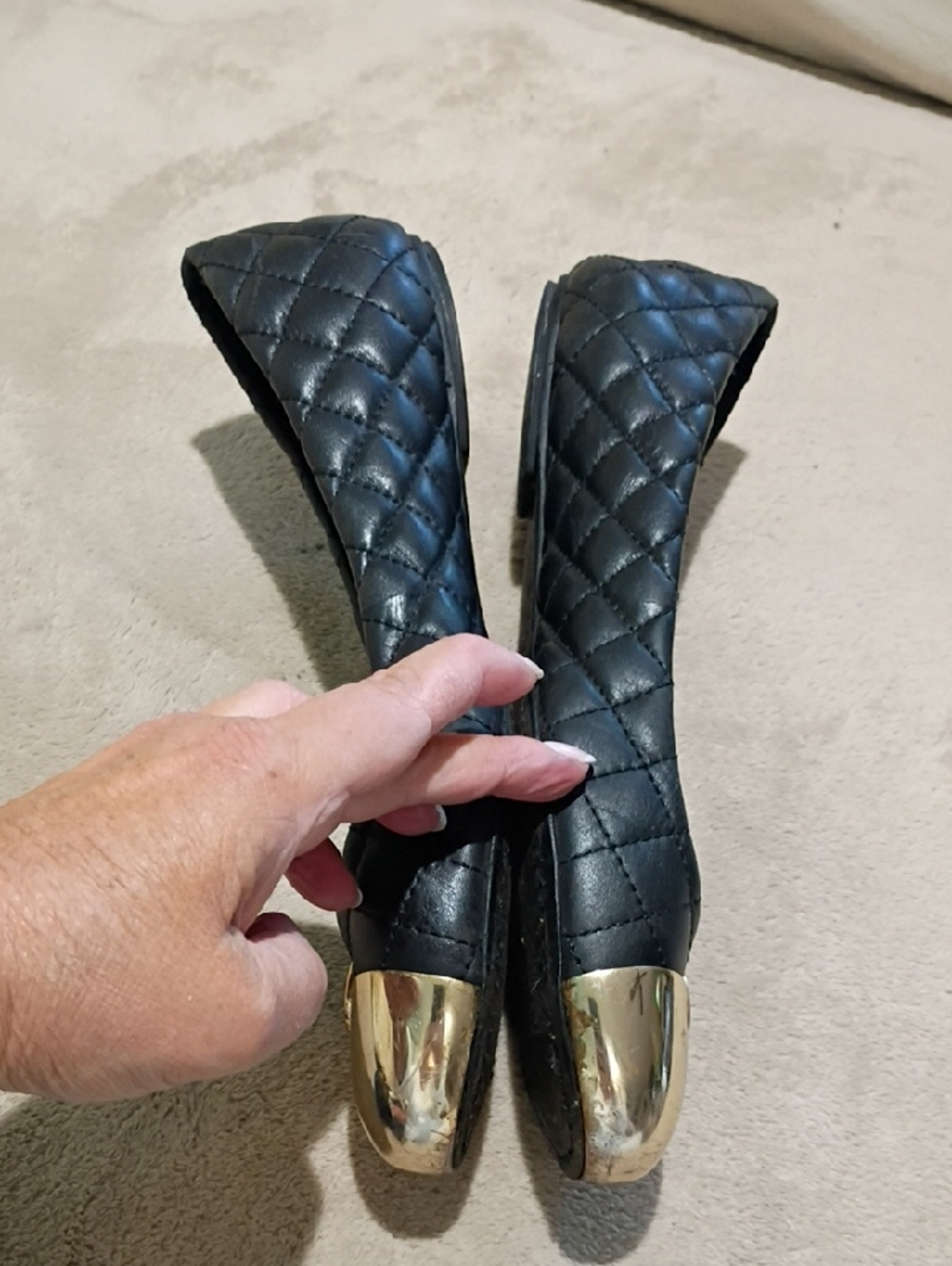 Tory Burch Black Quilted Ballet Flats with Gold Cap Toe. - Picture 5 of 10